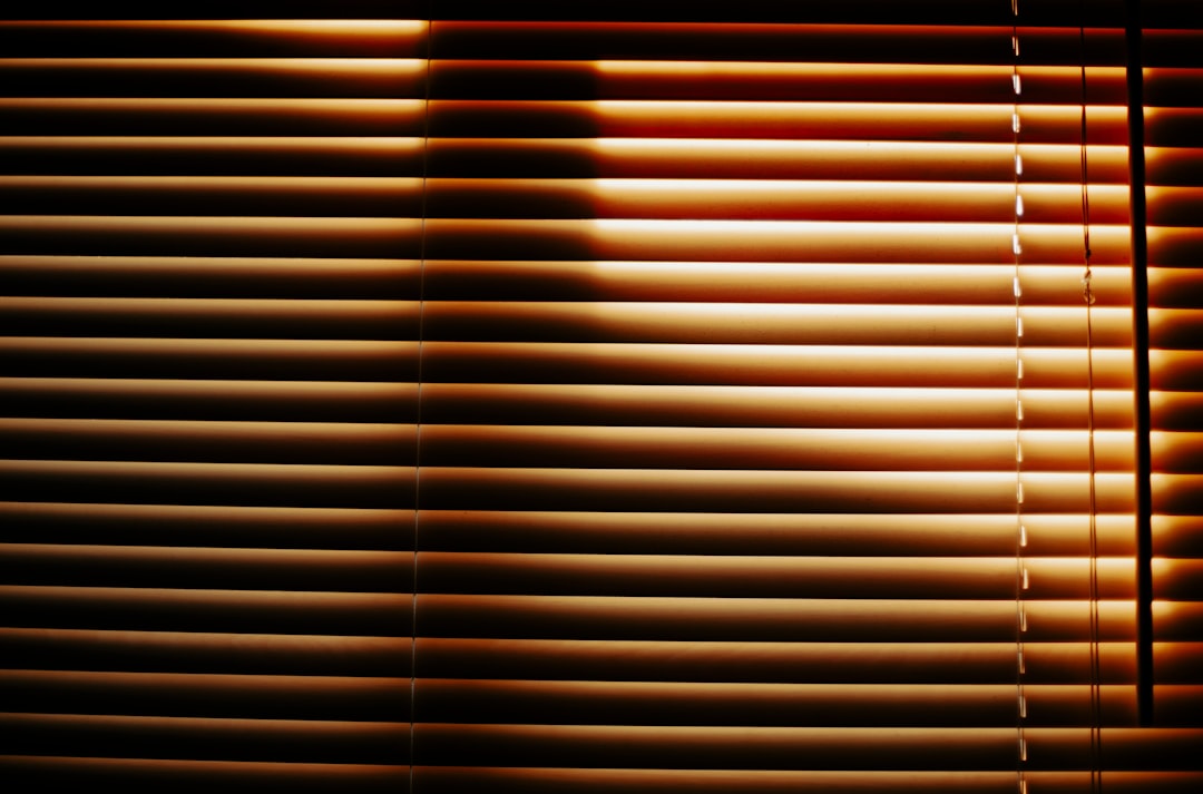 Sunlight streaming through horizontal blinds